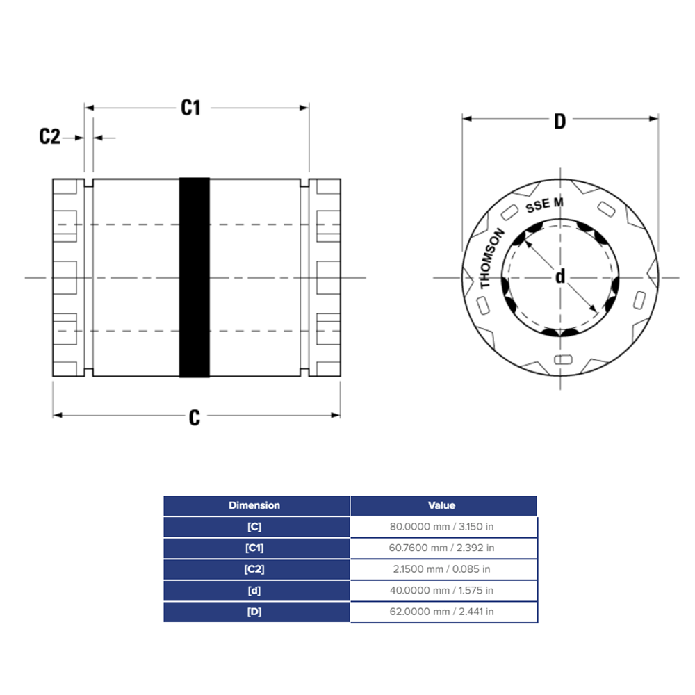 SSEM40 THOMSON BALL BUSHING SSE SERIES 40MM CLOSED LINEAR BEARING SELF ALIGNING ADJUSTABLE 3079.88 LBF